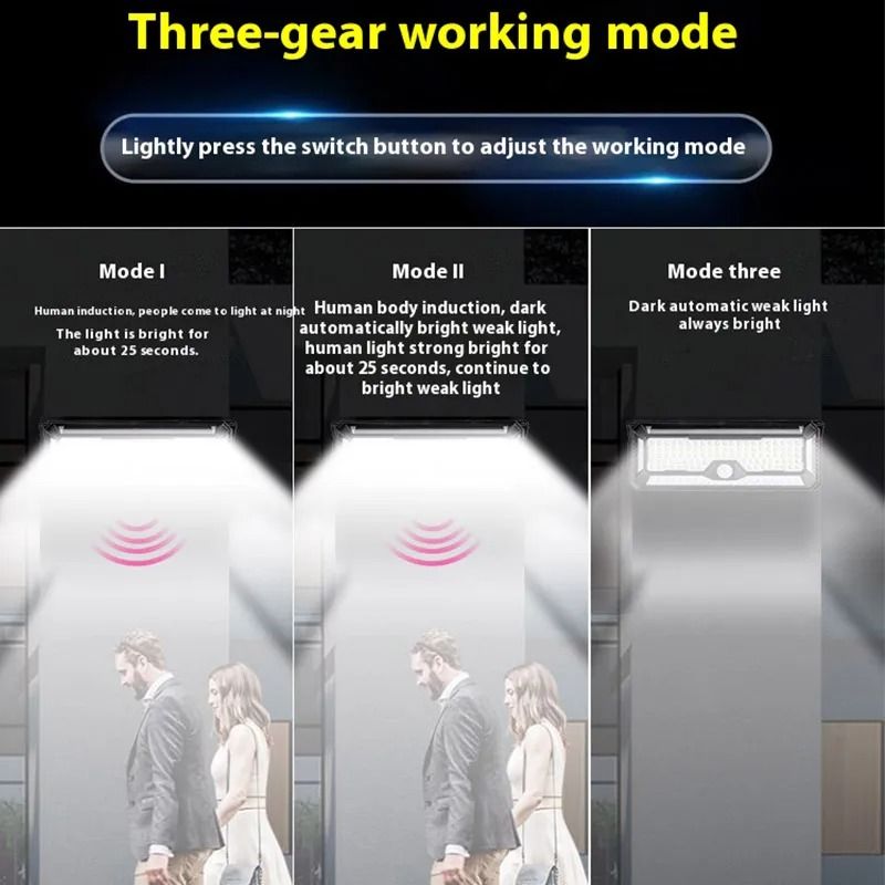 202LED Solar Induction Wall Lamp IP65 Waterproof Human Body Sensor Security Light With 3 Modes 5