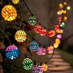 moroccan solar globe string lights | colorful waterproof fairy lighting for garden, fence & christmas