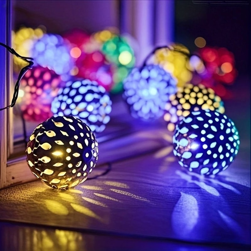 Moroccan Solar Globe String Lights Colorful Waterproof Fairy Lighting For Garden Fence Christmas 3