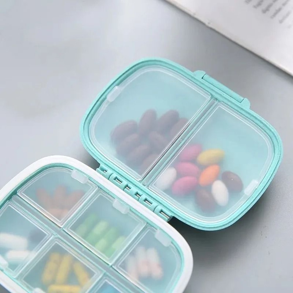 Mini Portable 8Grid Pill Box Wheat Straw Travel Medicine Organizer Sealed Tablet Container 3