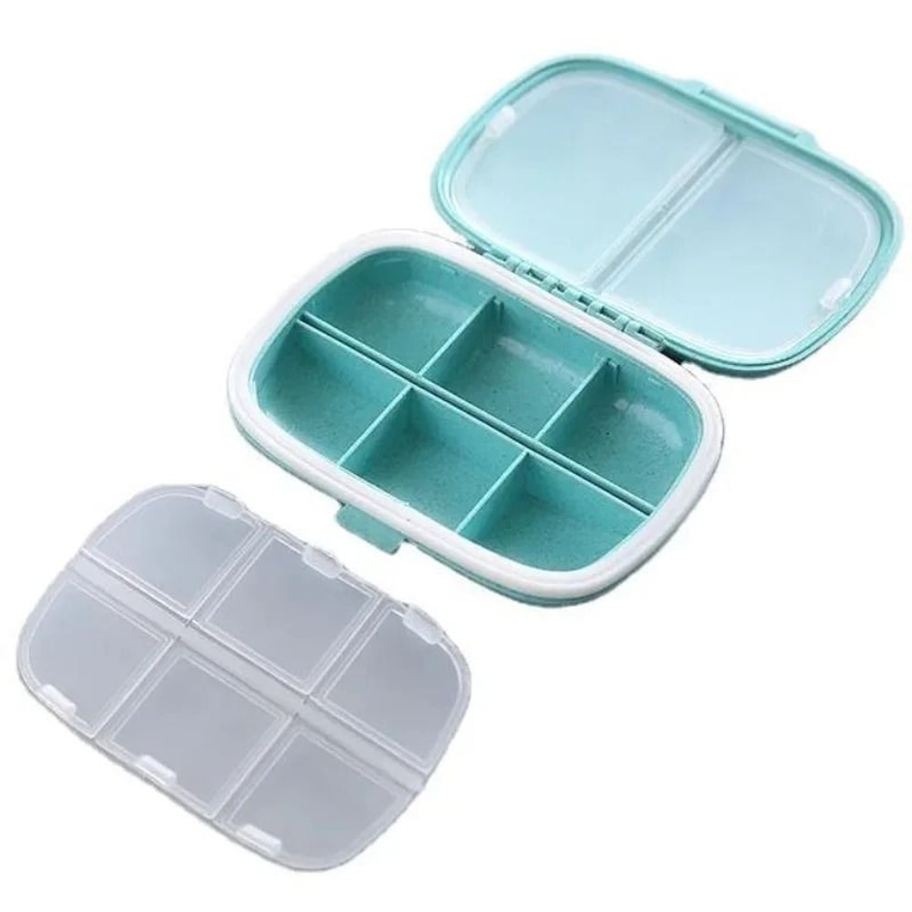 Mini Portable 8Grid Pill Box Wheat Straw Travel Medicine Organizer Sealed Tablet Container 4