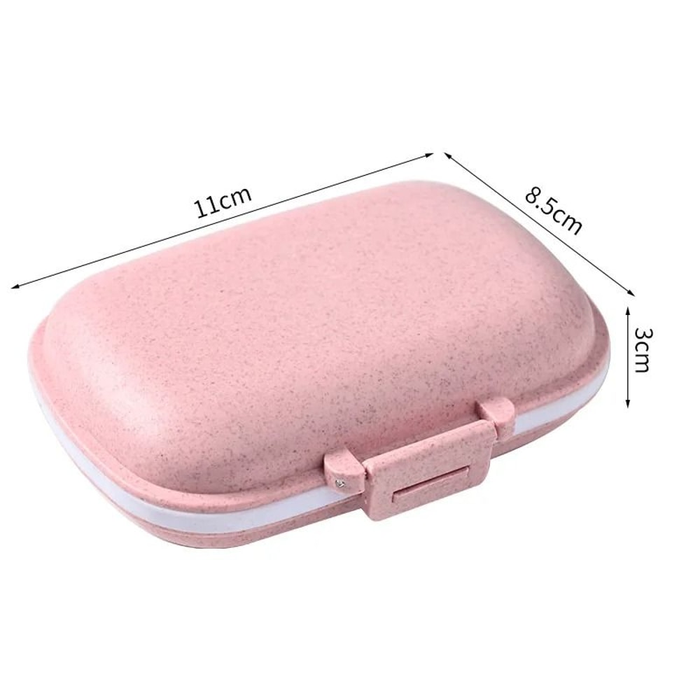 Mini Portable 8Grid Pill Box Wheat Straw Travel Medicine Organizer Sealed Tablet Container 7