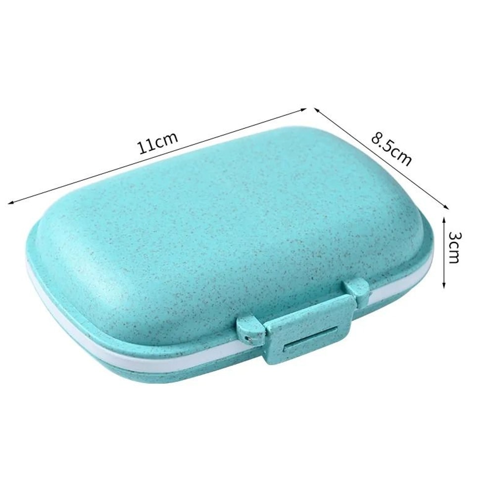 Mini Portable 8Grid Pill Box Wheat Straw Travel Medicine Organizer Sealed Tablet Container 8