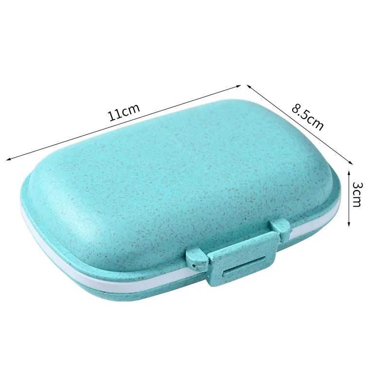 Mini Portable 8Grid Pill Box Wheat Straw Travel Medicine Organizer Sealed Tablet Container 8