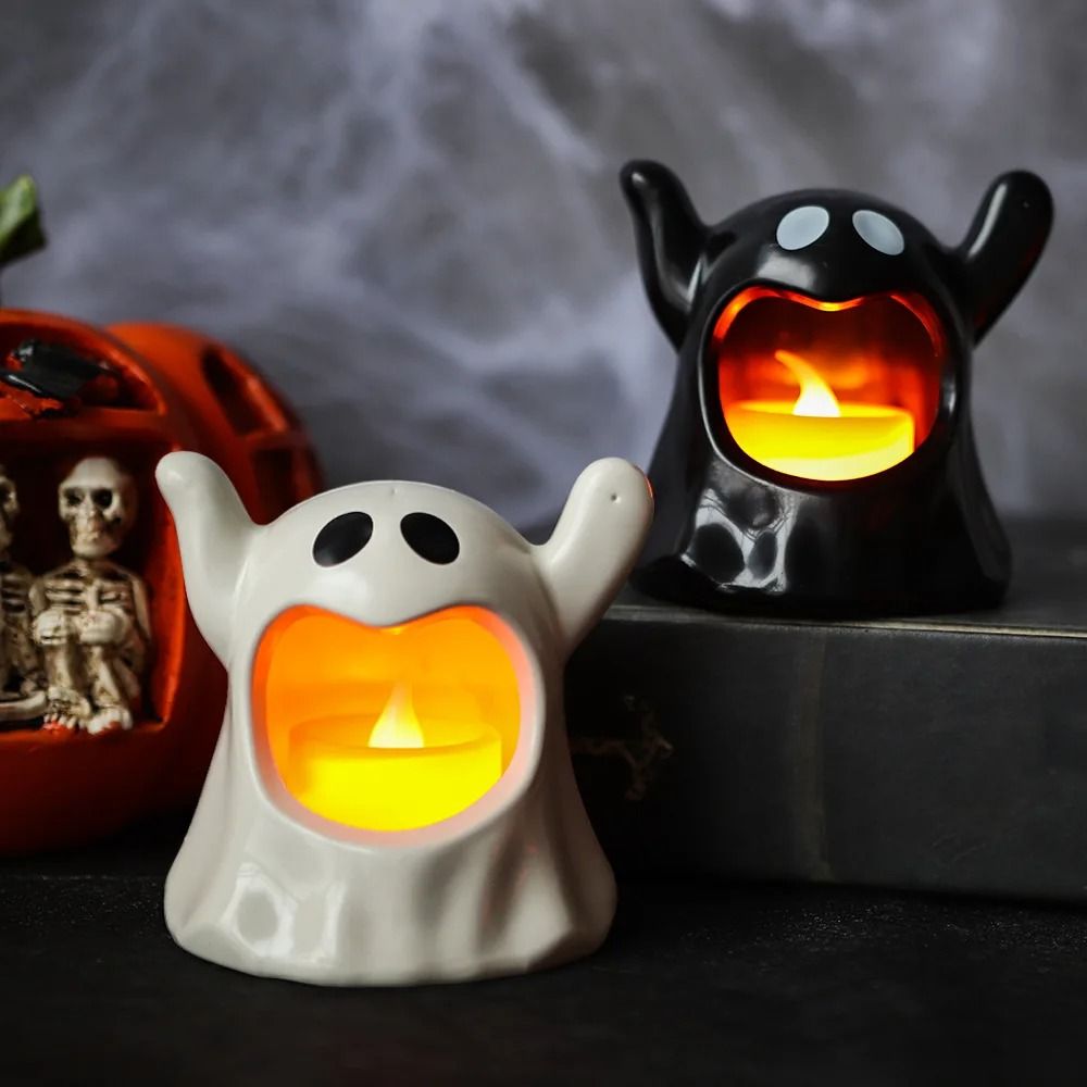 Halloween Ghost Candle Holder LED Candlestick Lighting Spooky Party Decoration 314 CeramicStyle 0