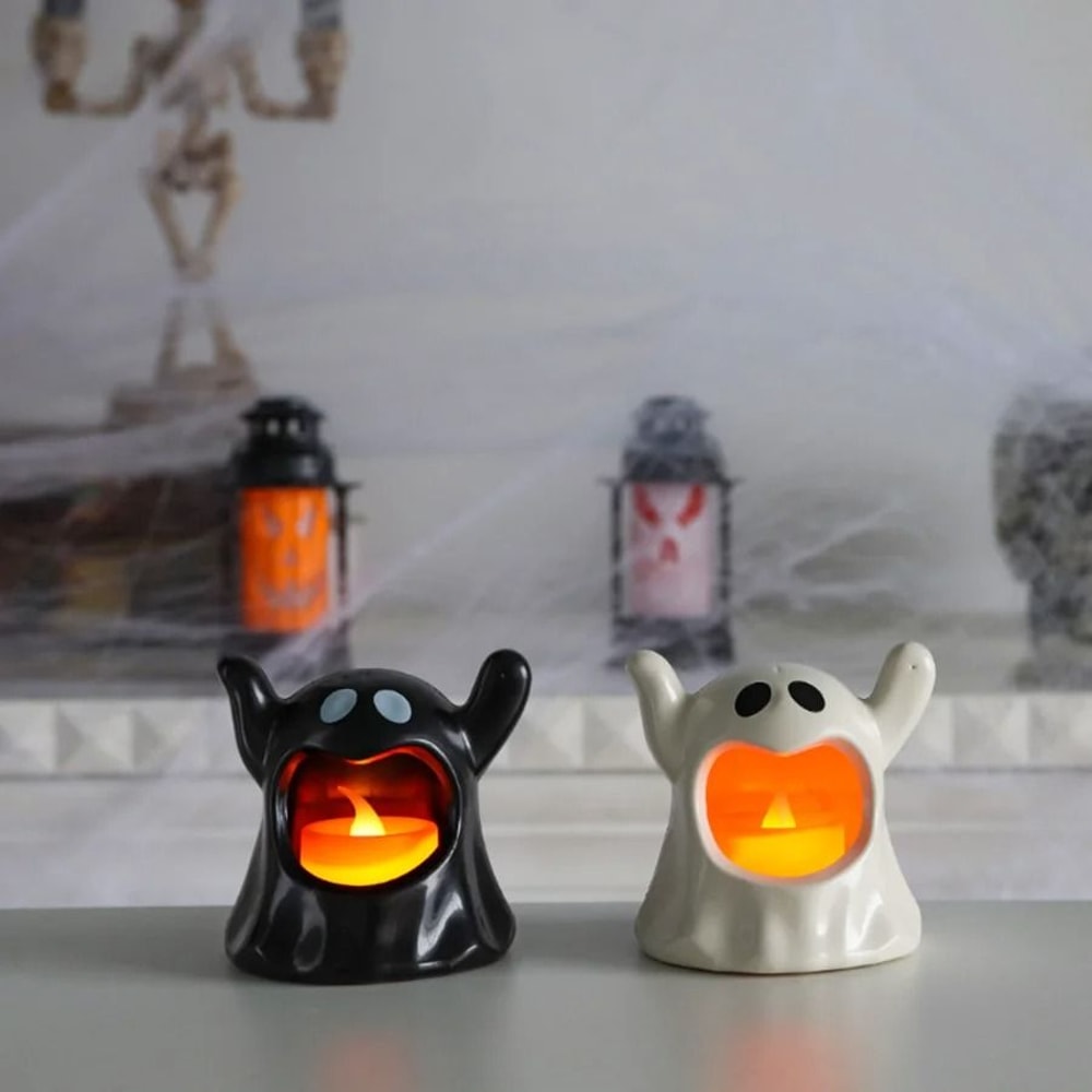 Halloween Ghost Candle Holder LED Candlestick Lighting Spooky Party Decoration 314 CeramicStyle 1