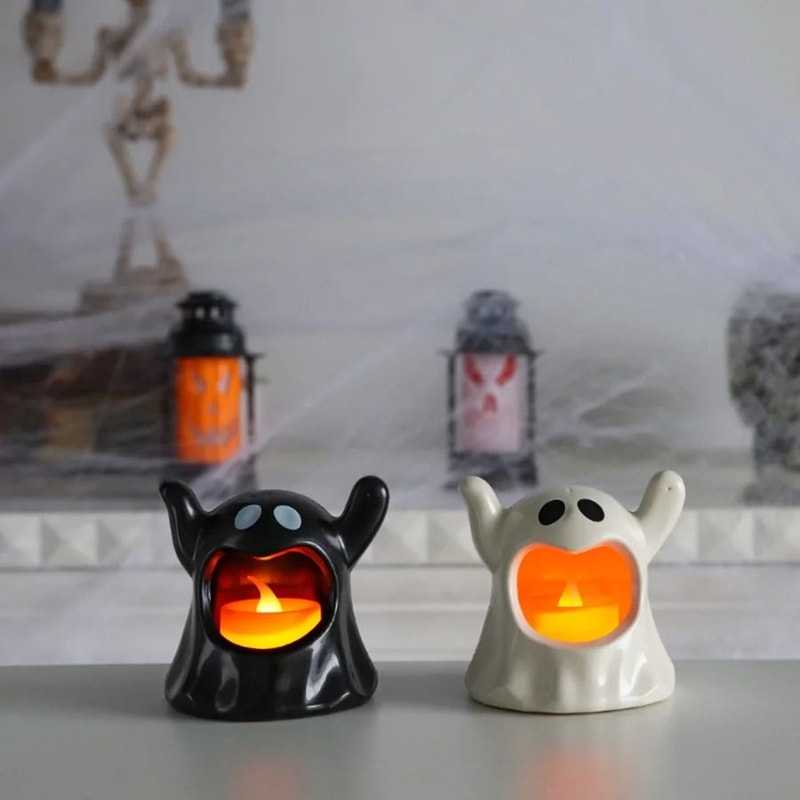 Halloween Ghost Candle Holder LED Candlestick Lighting Spooky Party Decoration 314 CeramicStyle 1