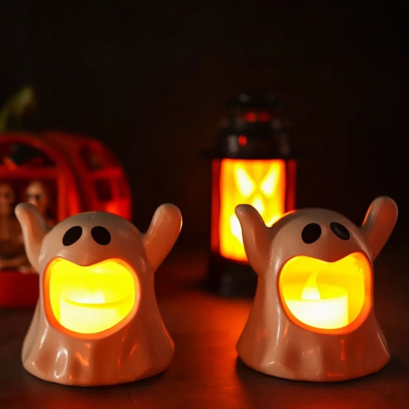 Halloween Ghost Candle Holder LED Candlestick Lighting Spooky Party Decoration 314 CeramicStyle 2