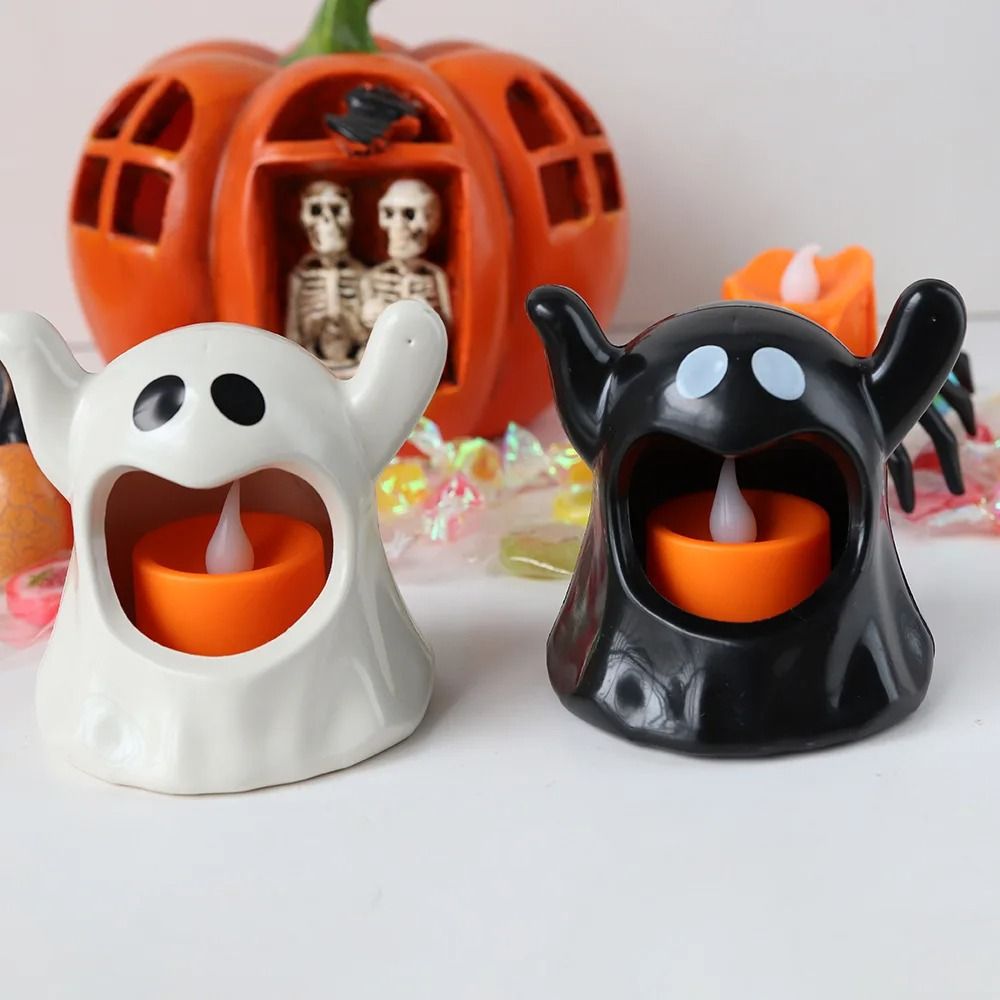 Halloween Ghost Candle Holder LED Candlestick Lighting Spooky Party Decoration 314 CeramicStyle 3
