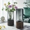 Nordic Style Elegant Glass Vase Premium Smoked Glass With Solid Wooden Base Modern Tabletop Flora 3
