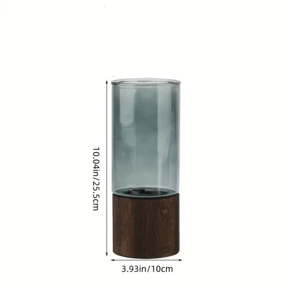 Nordic Style Elegant Glass Vase Premium Smoked Glass With Solid Wooden Base Modern Tabletop Flora 5