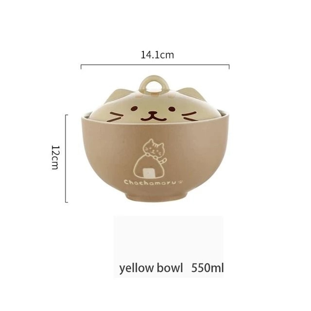 550ml Cartoon Cat Ceramic Instant Noodle Bowl Premium Underglaze Color Soup Salad Bowl With Lid 6