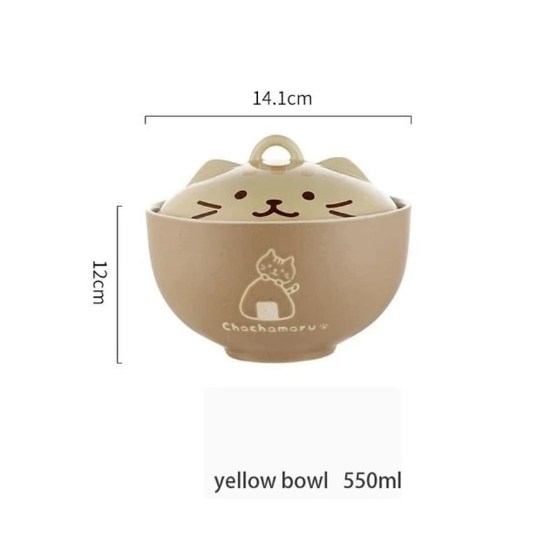 550ml Cartoon Cat Ceramic Instant Noodle Bowl Premium Underglaze Color Soup Salad Bowl With Lid 6