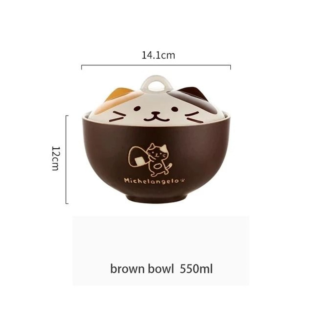 550ml Cartoon Cat Ceramic Instant Noodle Bowl Premium Underglaze Color Soup Salad Bowl With Lid 7