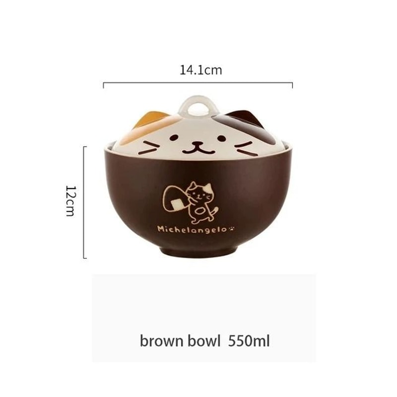 550ml Cartoon Cat Ceramic Instant Noodle Bowl Premium Underglaze Color Soup Salad Bowl With Lid 7