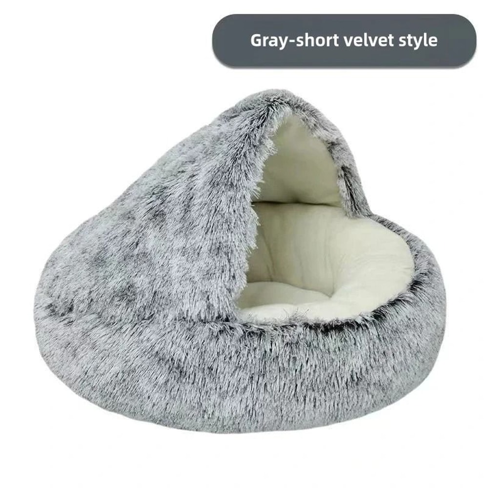 SemiEnclosed Plush Pet Bed Autumn Winter Warm Shell Nest For Cats Small Dogs 11