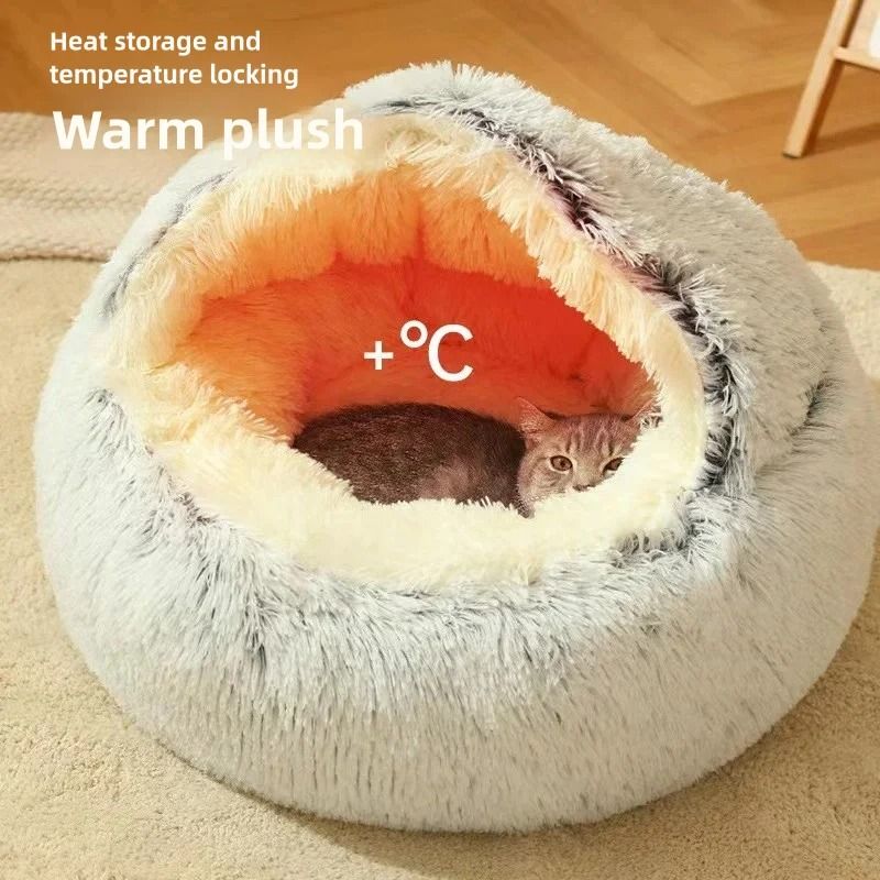 SemiEnclosed Plush Pet Bed Autumn Winter Warm Shell Nest For Cats Small Dogs 1