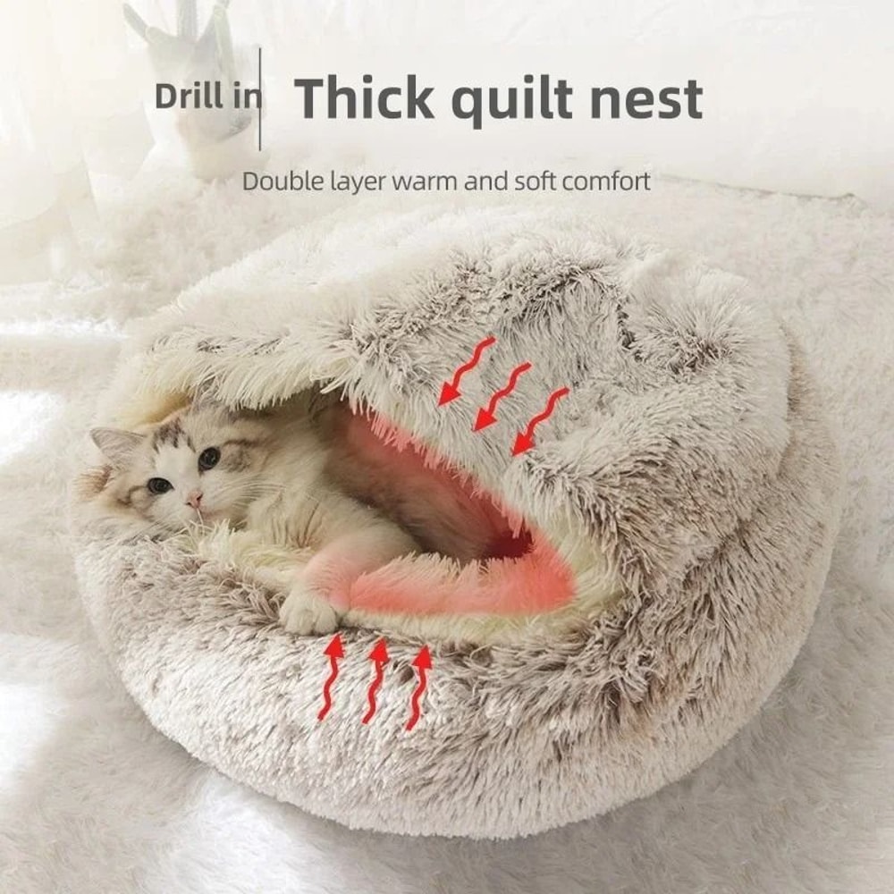 SemiEnclosed Plush Pet Bed Autumn Winter Warm Shell Nest For Cats Small Dogs 4
