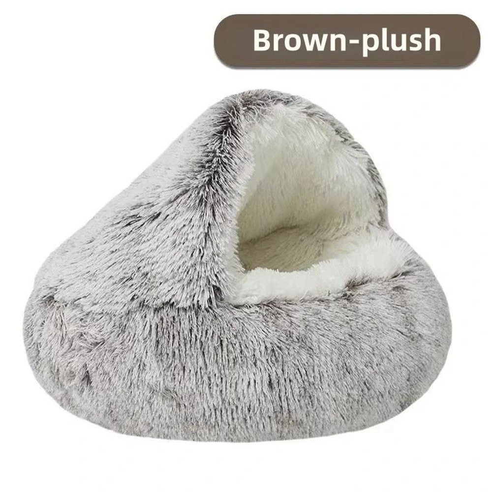 SemiEnclosed Plush Pet Bed Autumn Winter Warm Shell Nest For Cats Small Dogs 8