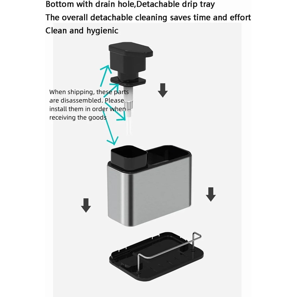 3in1 Kitchen Stainless Steel Soap Dispenser And Sink Organizer Professional Tableware Drain Rack 4