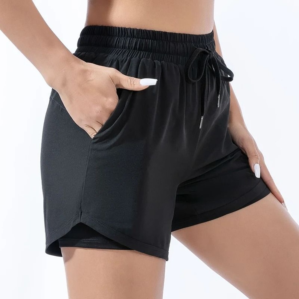 Womens Loose DoubleLayer Sports Shorts HighWaisted AntiSlip Yoga Running Fitness Pants 6