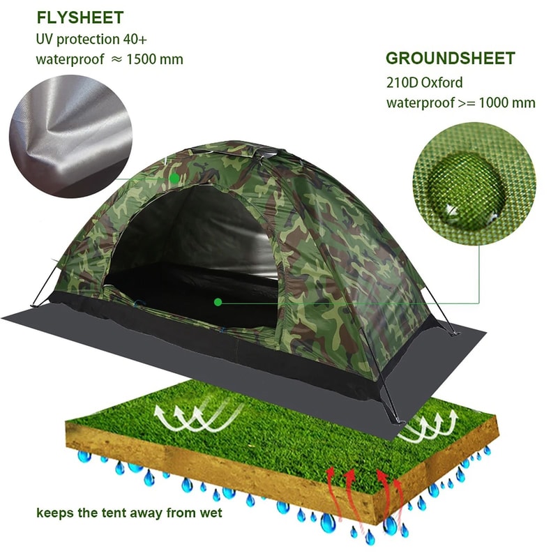 Outdoor Camouflage OnePerson Tent UV Protection Waterproof Camping Shelter Professional Hiking G 2