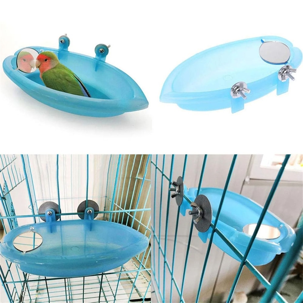 Bird Water Bath Tub For Pet Cages Hanging Bowl With Integrated Mirror Professional Parrot Parake 1