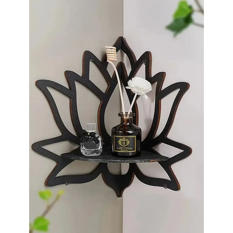 Wooden Lotus Hollow Decorative Rack Aromatherapy Organizer Wall Mounted Shelf 6