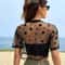 Star Print Drop Shoulder Crop Mesh Top Summer Outfits Without Camisole 1
