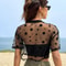 Star Print Drop Shoulder Crop Mesh Top Summer Outfits Without Camisole 1
