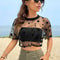 Star Print Drop Shoulder Crop Mesh Top Summer Outfits Without Camisole 2