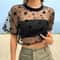 Star Print Drop Shoulder Crop Mesh Top Summer Outfits Without Camisole 3