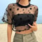 Star Print Drop Shoulder Crop Mesh Top Summer Outfits Without Camisole 3
