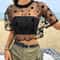 Star Print Drop Shoulder Crop Mesh Top Summer Outfits Without Camisole 5
