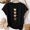 Womens Casual Short Sleeve TShirt With Four Heart Graphic Print Black And Golden 1