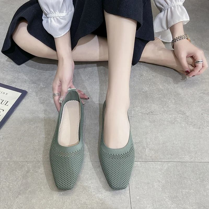 Breathable Mesh Fashion Flats Women Spring Summer Square Toe Slip On Loafers Walking Shoes 9