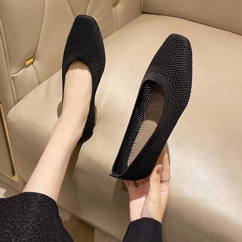Breathable Mesh Fashion Flats Women Spring Summer Square Toe Slip On Loafers Walking Shoes 2