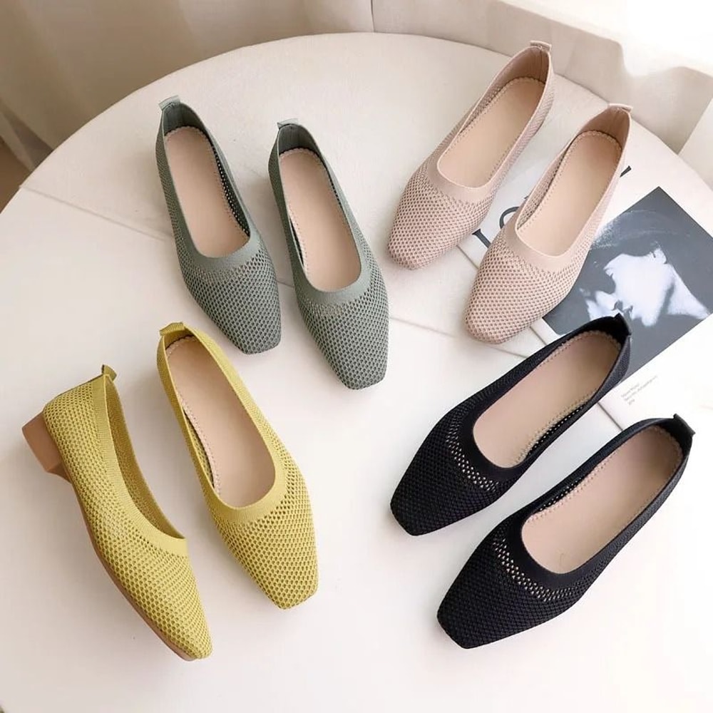 Breathable Mesh Fashion Flats Women Spring Summer Square Toe Slip On Loafers Walking Shoes 6