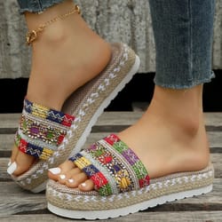 weave womens slippers platform summer shoes bohemian handmade ladies espadrilles beach heeled sandals
