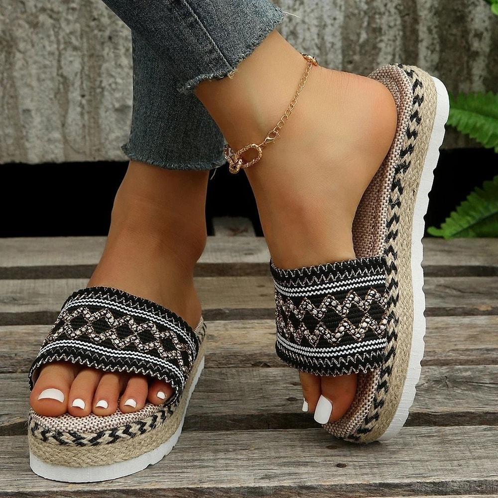 Weave Womens Slippers Platform Summer Shoes Bohemian Handmade Ladies Espadrilles Beach Heeled Sanda 4