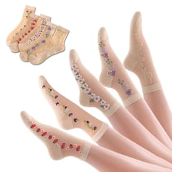 5 pairs ice silk socks women spring summer mid tube breathable anti slip crystal thin