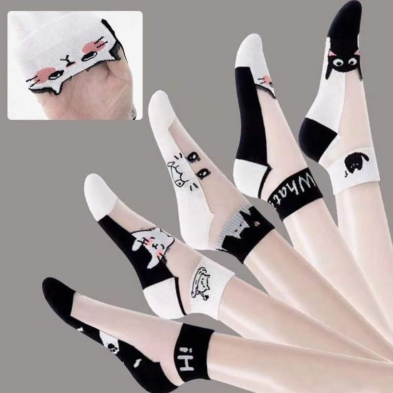 5 Pairs Ice Silk Socks Women Spring Summer Mid Tube Breathable Anti Slip Crystal Thin 3