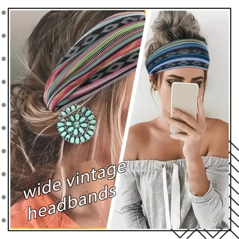 Bohemian Style Elastic Headscarf Fashionable Breathable Cotton Wide Brimmed Hair Accessories 1