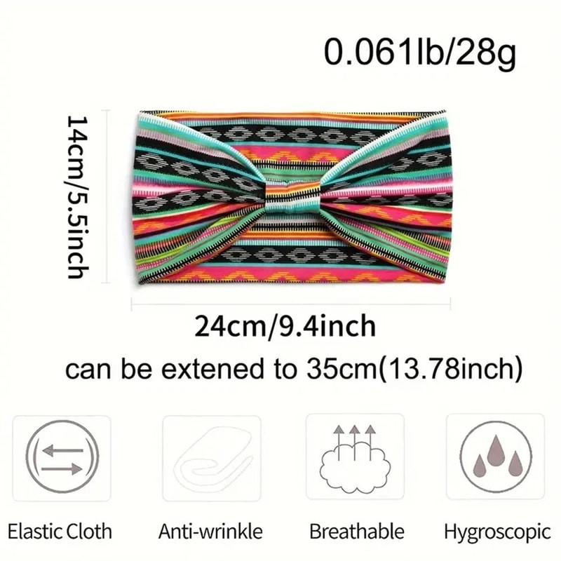 Bohemian Style Elastic Headscarf Fashionable Breathable Cotton Wide Brimmed Hair Accessories 4