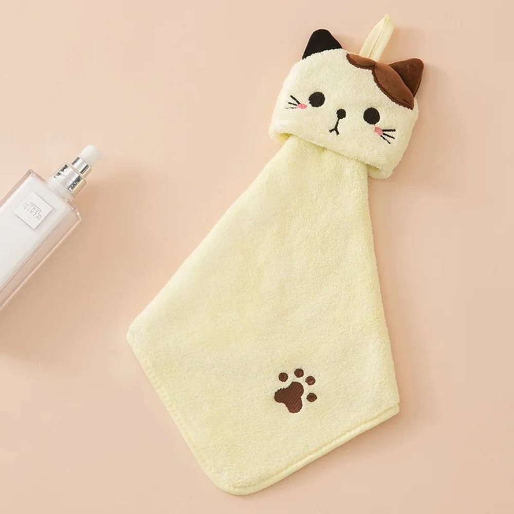 Cute Cartoon Cat Hand Towel Thickened Kitchen Bathroom Coral Velvet Home Quick Drying Dishcloth 7