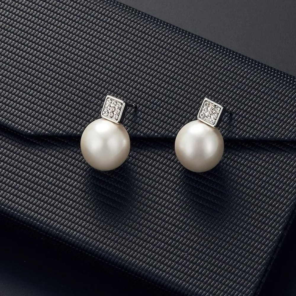 2 PCS Imitation Pearl Pendant Necklace And Earring Stud Set Silver Color Snake Chain Crystal Jewelr 3