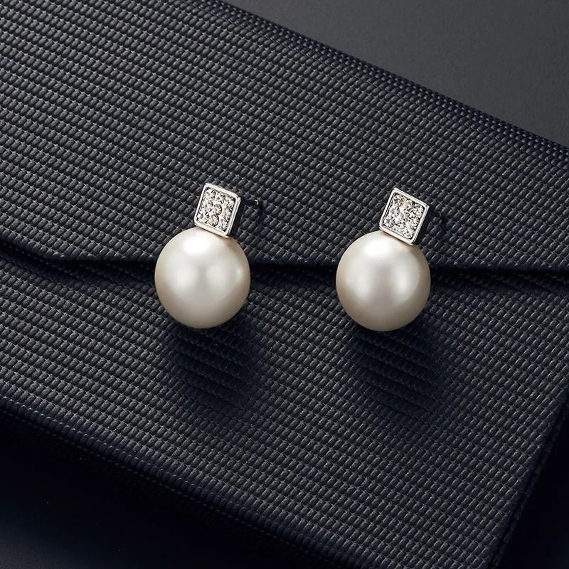 2 PCS Imitation Pearl Pendant Necklace And Earring Stud Set Silver Color Snake Chain Crystal Jewelr 3