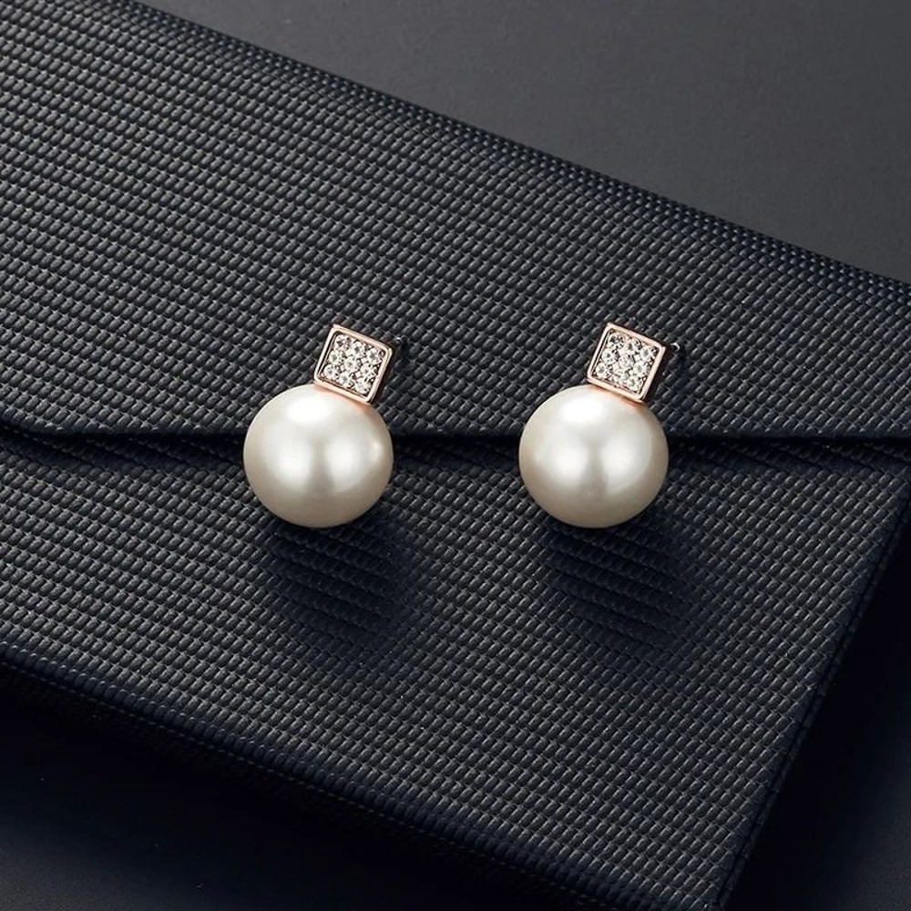 2 PCS Imitation Pearl Pendant Necklace And Earring Stud Set Silver Color Snake Chain Crystal Jewelr 4