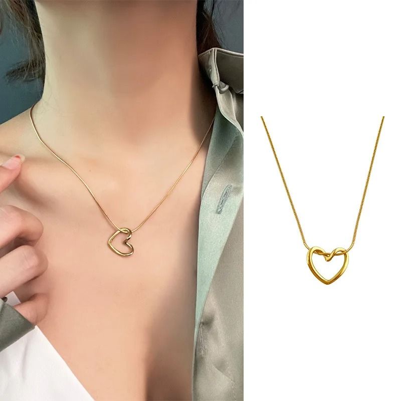 Fashion Twist Heart Pendant Necklace 18K Gold Plated Stainless Steel Chain For Women And Girls 1