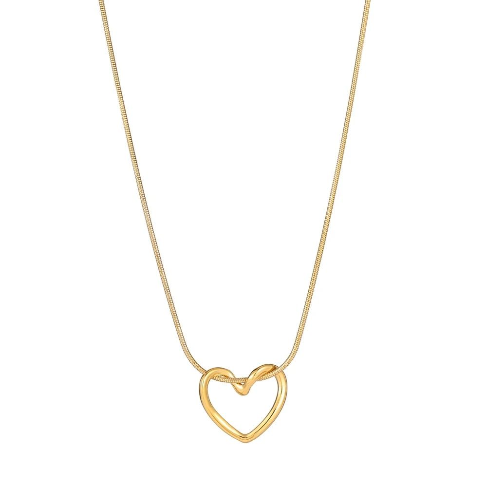 Fashion Twist Heart Pendant Necklace 18K Gold Plated Stainless Steel Chain For Women And Girls 5